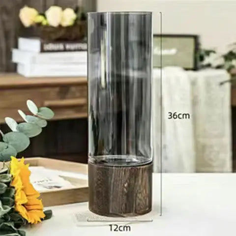 Elegant European Glass Vase with Wooden Base-4