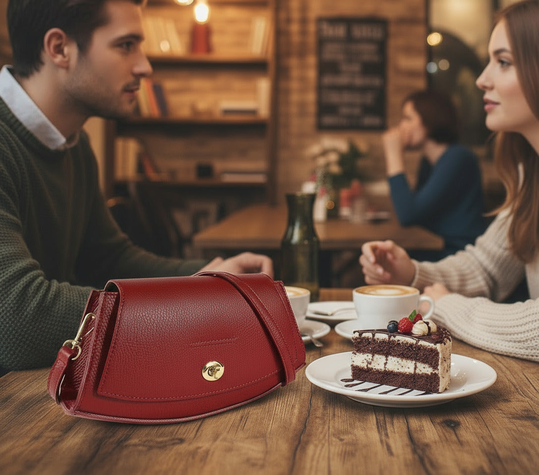 RB1009V | Solea – Italian Leather Shoulder Bag – Red- Colore Rosso - Dimensioni: cm 30 x 16 x 7-0