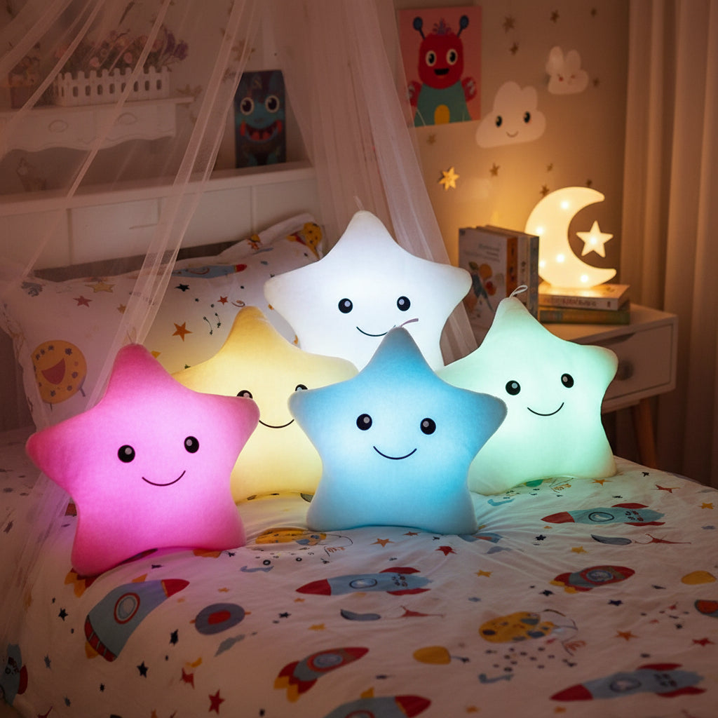 Star Plush Pillow – LED Light-Up Cushion