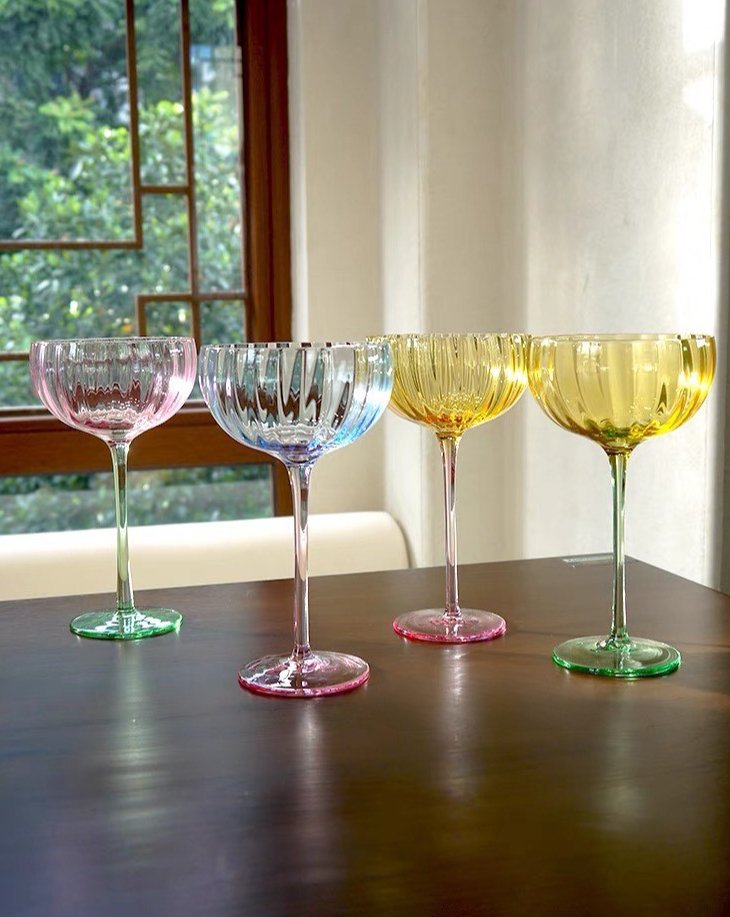 Hand Blown Retro Pastel Coloured Glasses Coupe Set of 4-0
