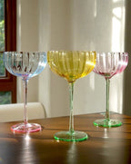 Hand Blown Retro Pastel Coloured Cocktail Glasses Coupe Set of 4 -2