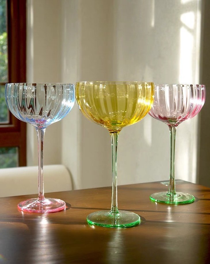 Hand Blown Retro Pastel Coloured Cocktail Glasses Coupe Set of 4 -2