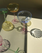Hand Blown Retro Pastel Coloured Cocktail Glasses Coupe Set of 4 -3