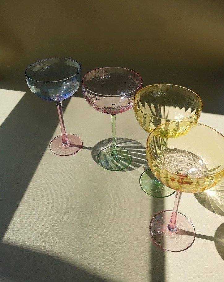 Hand Blown Retro Pastel Coloured Cocktail Glasses Coupe Set of 4 -4