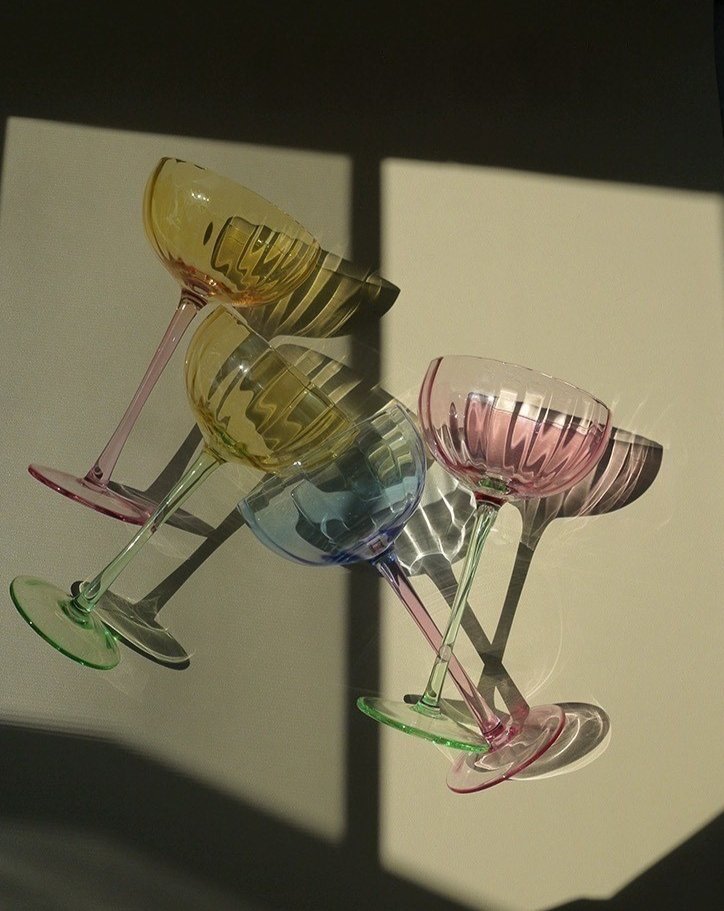 Hand Blown Retro Pastel Coloured Cocktail Glasses Coupe Set of 4 -5