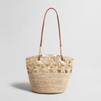 Floral Crochet Woven Straw Tote Bag