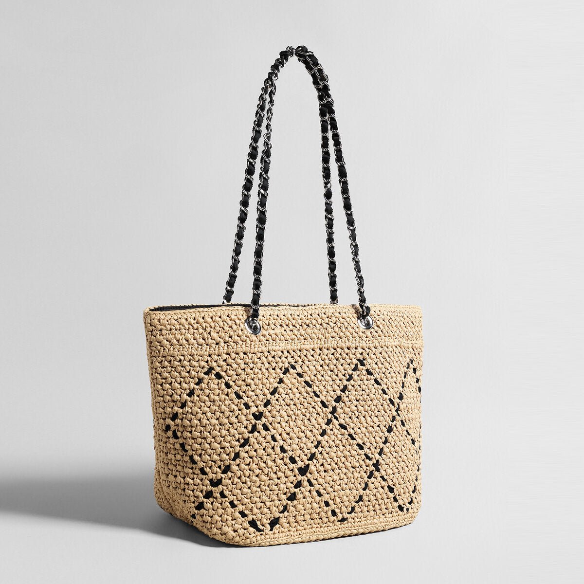 Diamond Weave Straw Tote