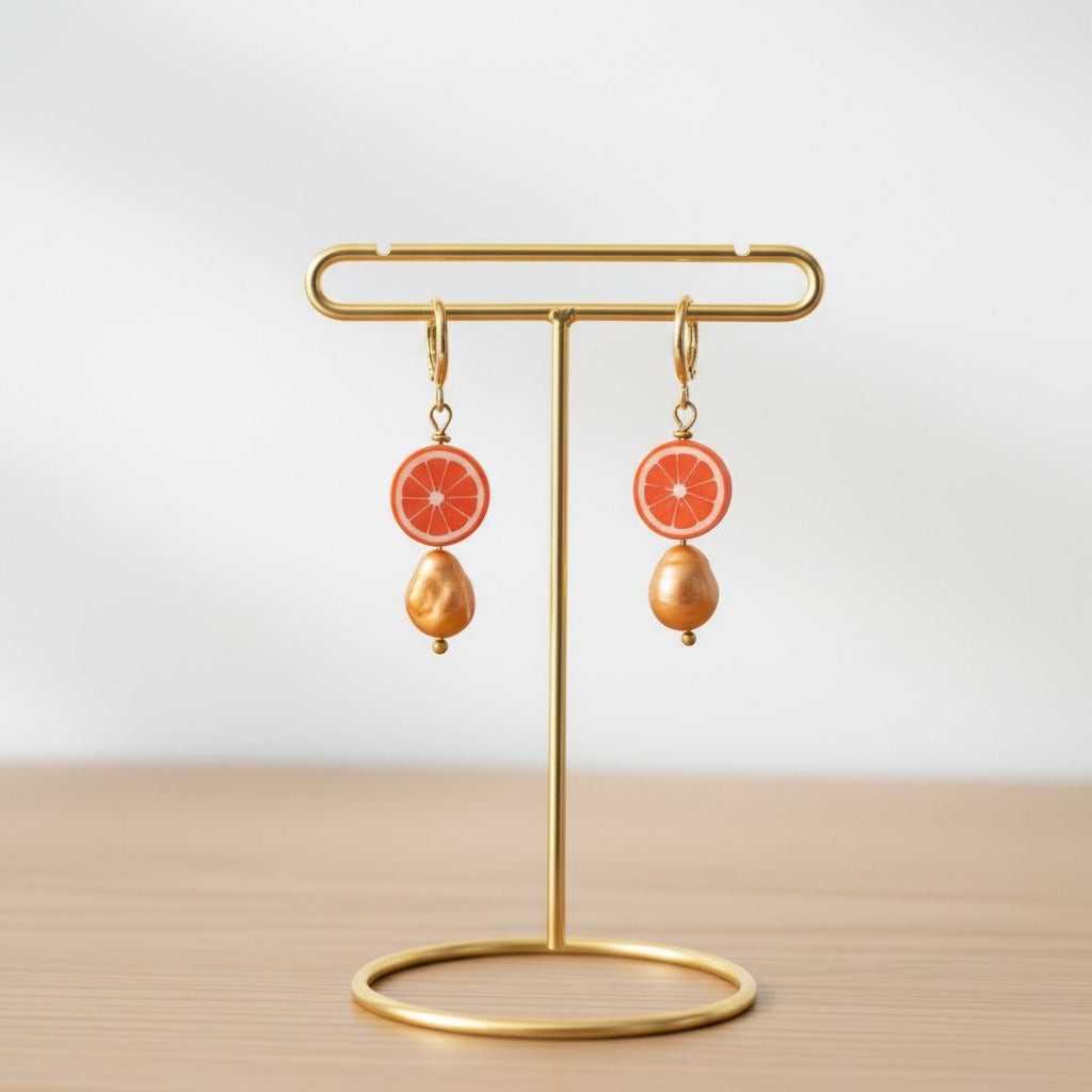 Oranges and Pearl Earrings