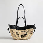 Handwoven Straw & Leather Tote Bag