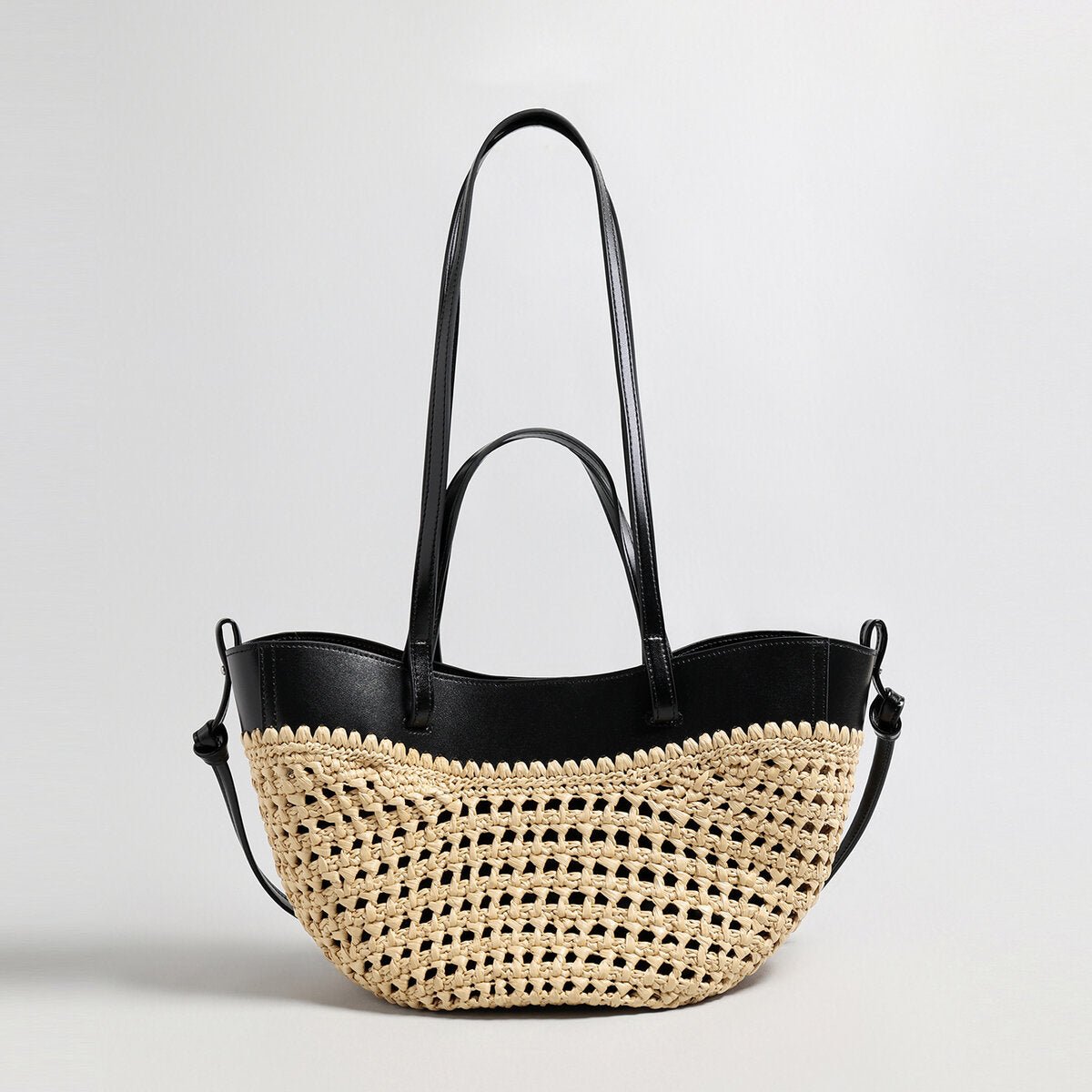 Handwoven Straw & Leather Tote Bag