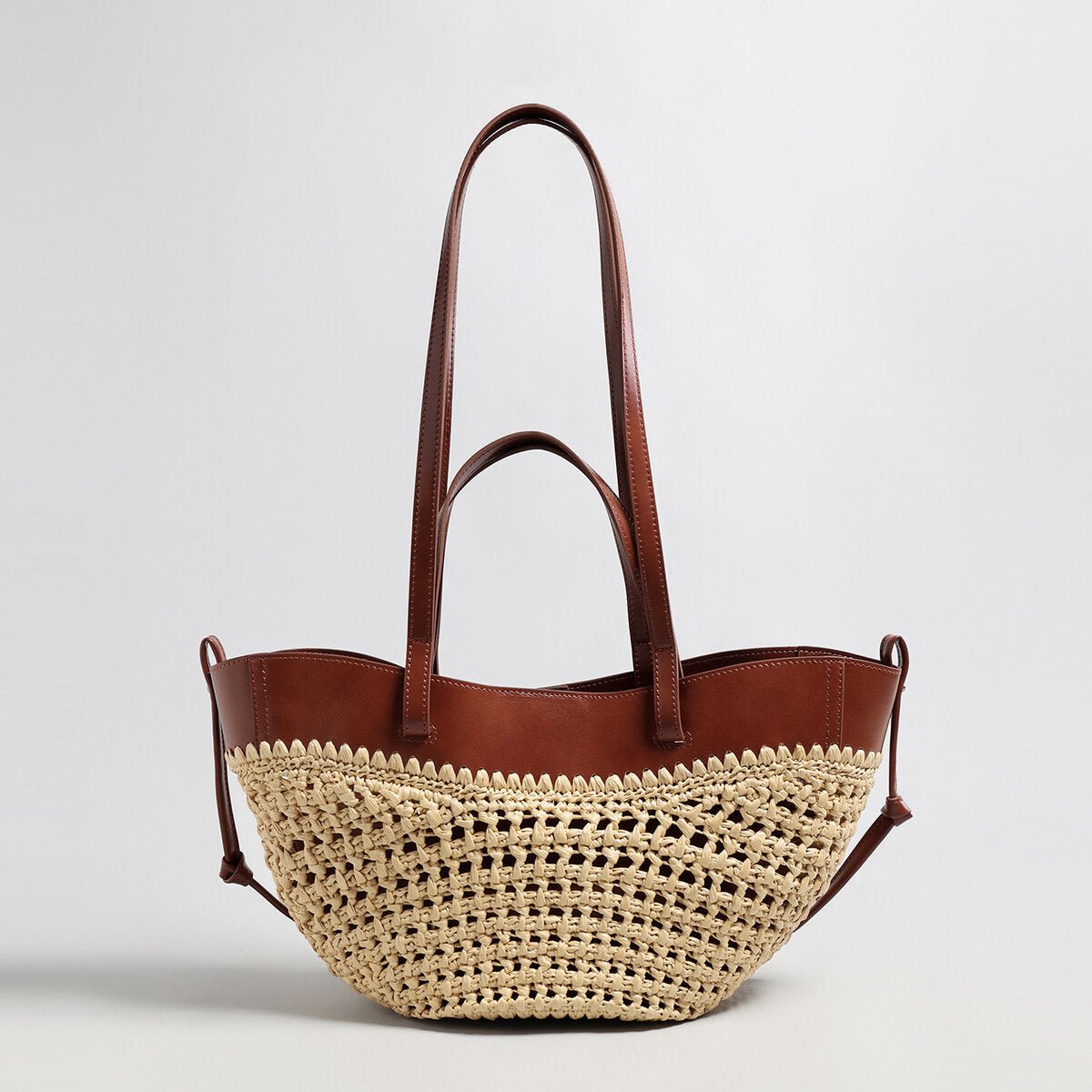 Handwoven Straw & Leather Tote Bag