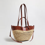 Handwoven Straw & Leather Tote Bag