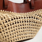 Handwoven Straw & Leather Tote Bag