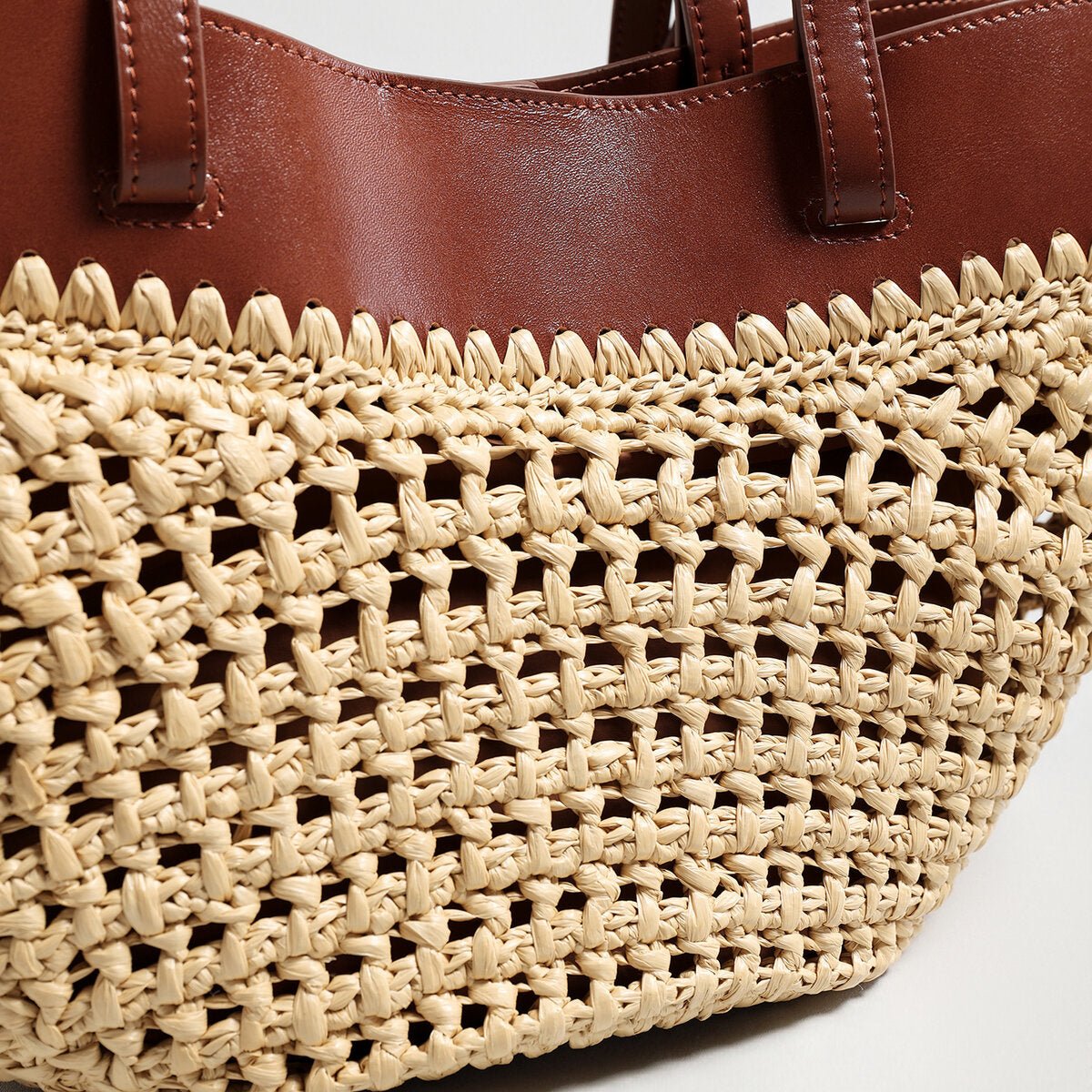Handwoven Straw & Leather Tote Bag