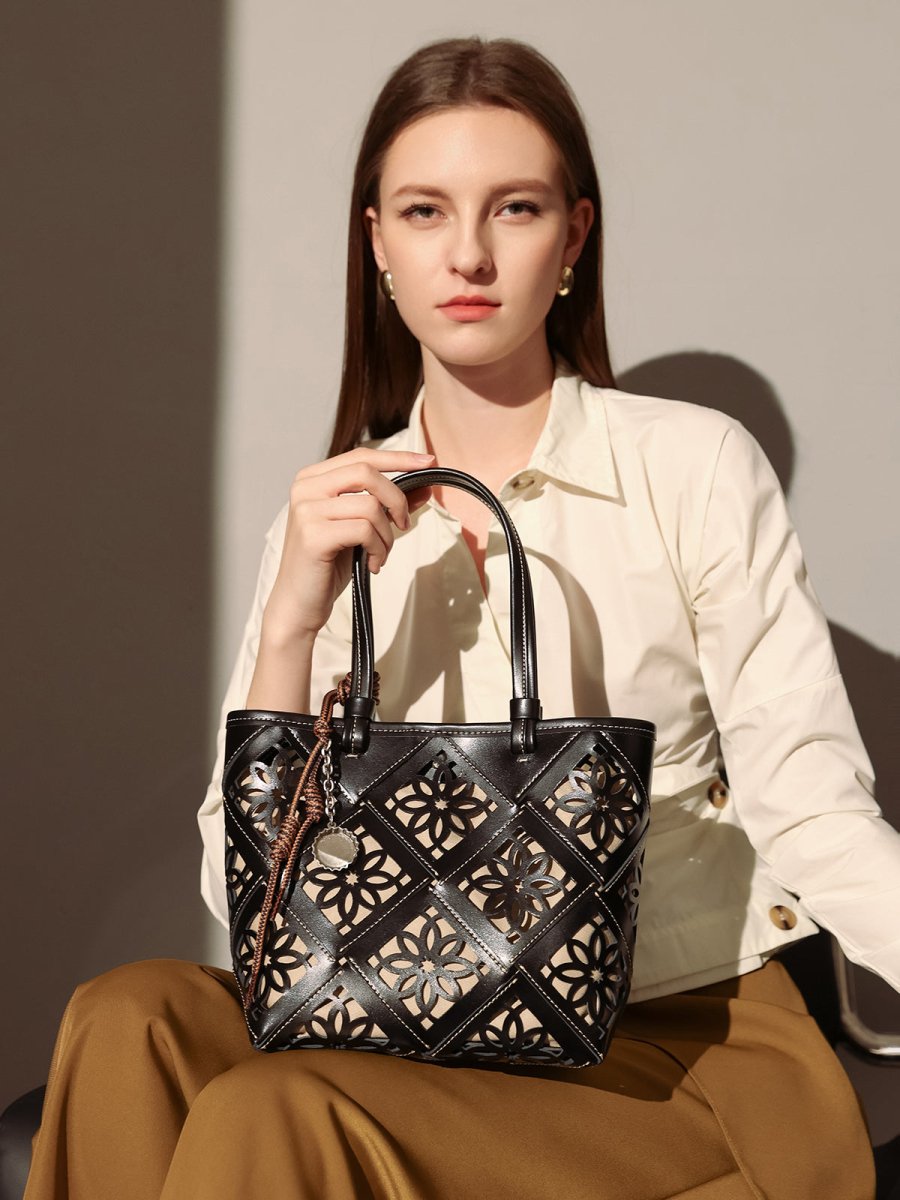 Venetia Floral Cutout Leather Tote